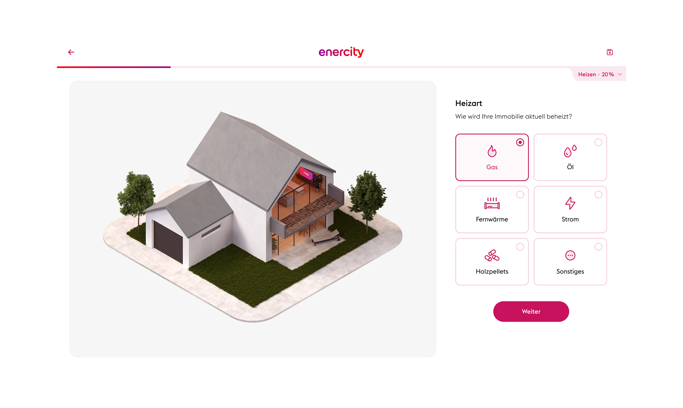 Digitales Energiesparhaus Konfigurator Oberfläche