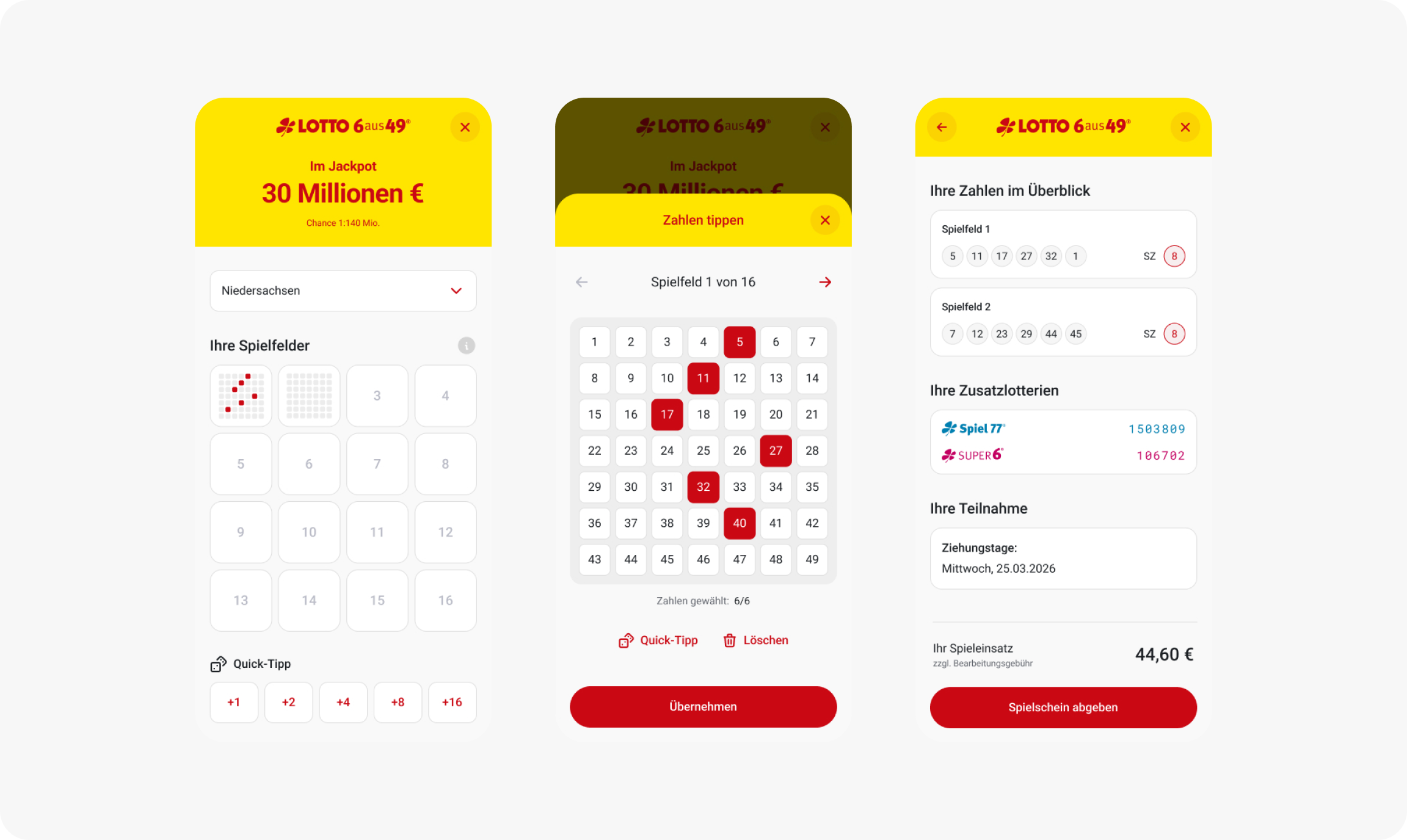 Detailansicht eines Spielscheins für Lotto 6aus49