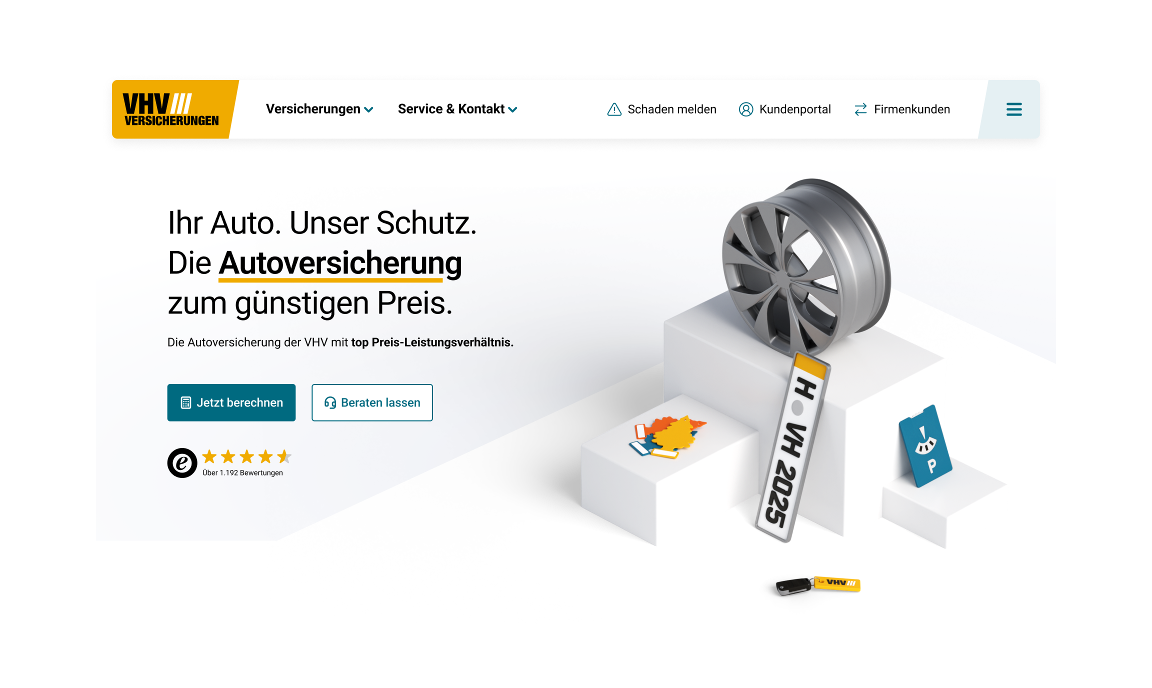 Startseite der VHV Versicherung mit dem Bühnenmotiv für die Autoversicherung